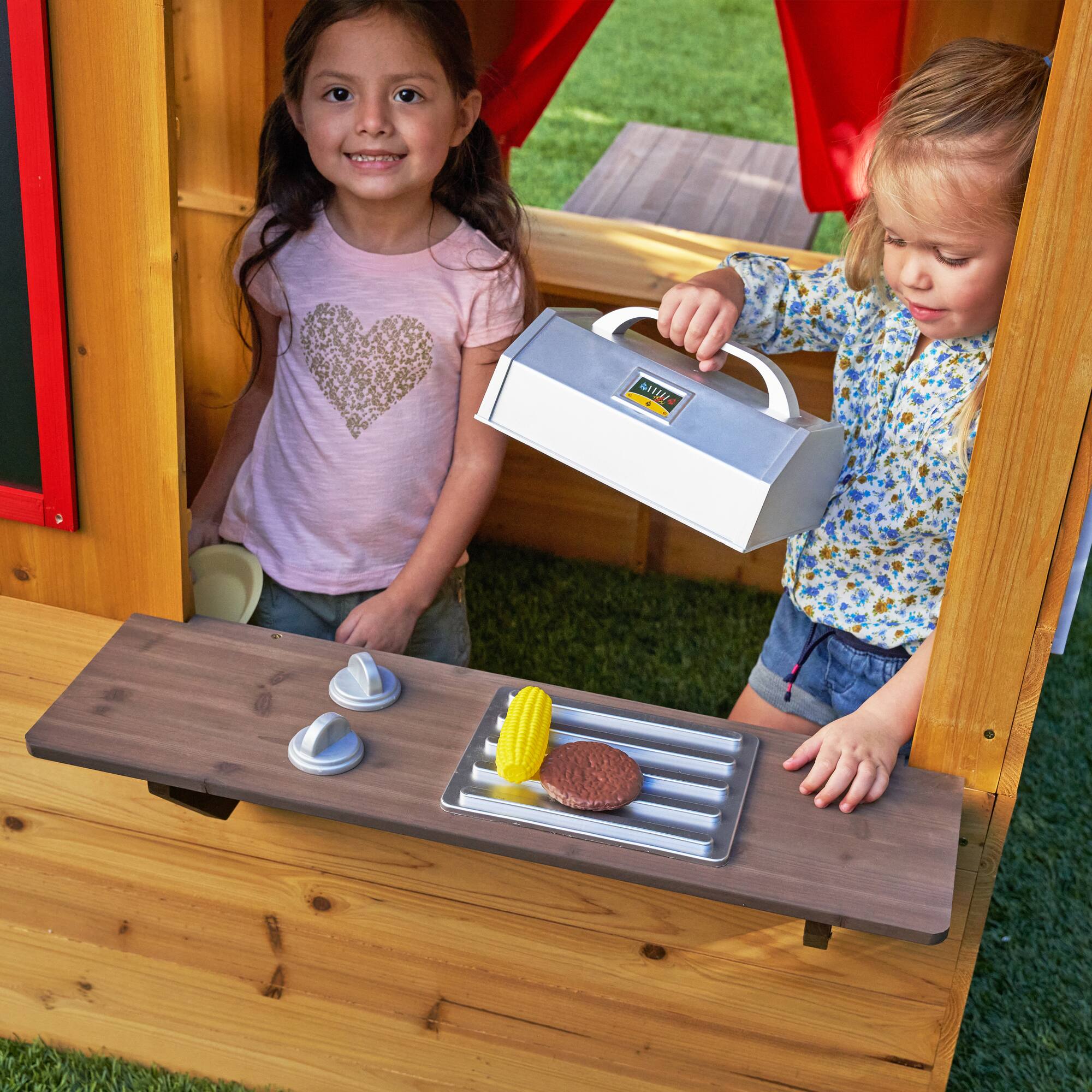 KidKraft Modern Outdoor Wooden Playhouse with Picnic Table, Mailbox & Outdoor Grill